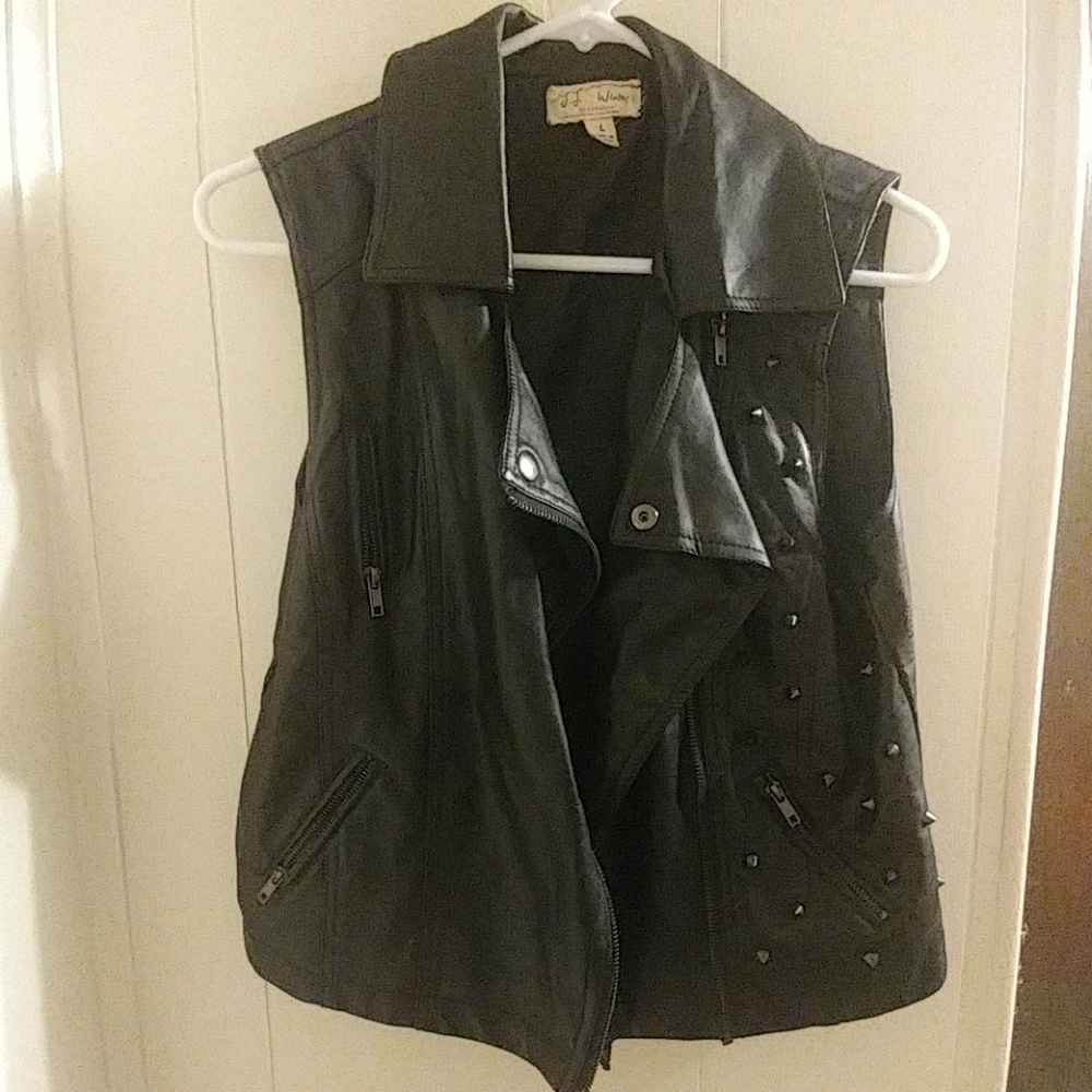 Studded Pleather Black Biker Vest
